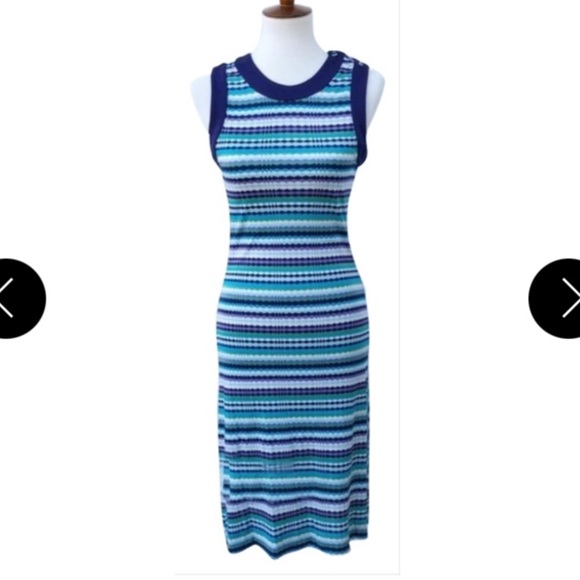 SOLD TORY BURCH 100% Silk Multi color stripe mid Dress - Picture 3 of 12